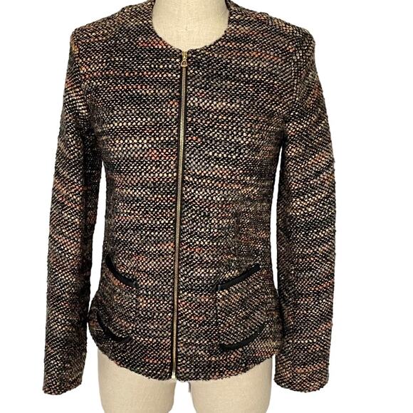L'AGENCE Barneys NY Blazer Leather Trim Wool Tweed Jacket Blazer - Picture 1 of 8